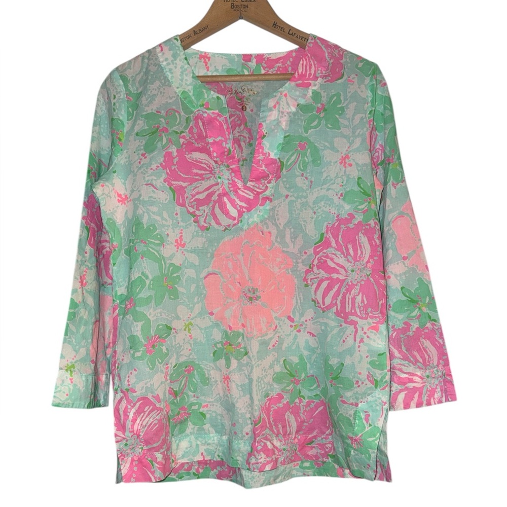 Lilly Pulitzer Poolside Blue Beach Walk Amelia Island Tunic, size S, EUC